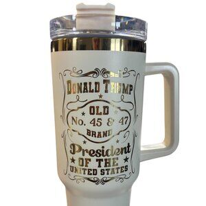 Engraved Trump Whiskey Label Design 40oz Tumbler with Lid, Handle and Straw
